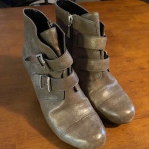 Grey leather ankle wedge boot